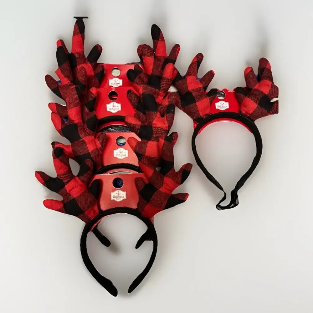 Holiday Time 5pc Christmas Headband With Antlers 4 Kid/adult & 1 Pet New